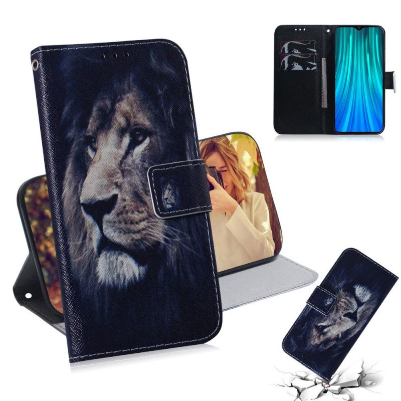 Leren Hoesje voor Xiaomi Redmi Note 8 Pro Dromende Leeuw