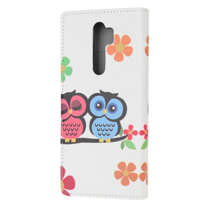 Leren Hoesje voor Xiaomi Redmi Note 8 Pro Paar Uilen