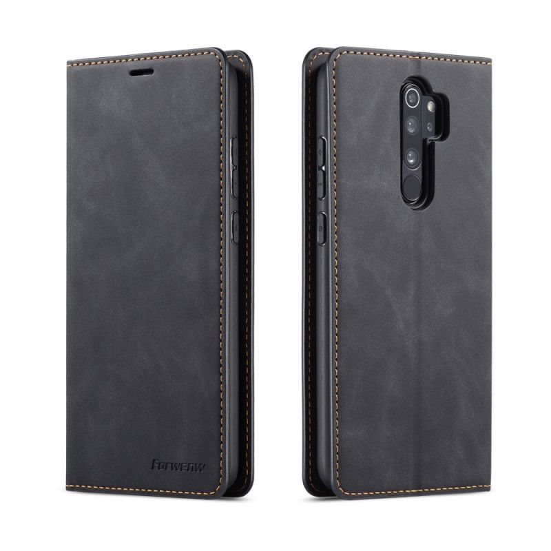 Leren Hoesje voor Xiaomi Redmi Note 8 Pro Rood Zwart Voorwenw Leereffect