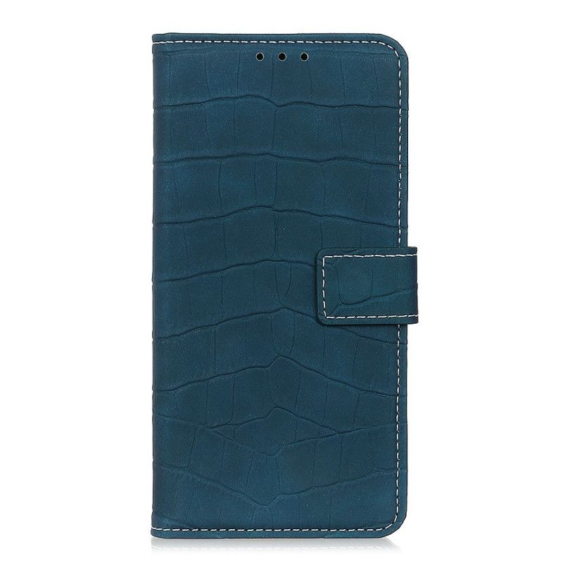 Leren Hoesje Xiaomi Redmi Note 8 Pro Donkerblauw Zwart Vintage Stijl Van Krokodillenleer