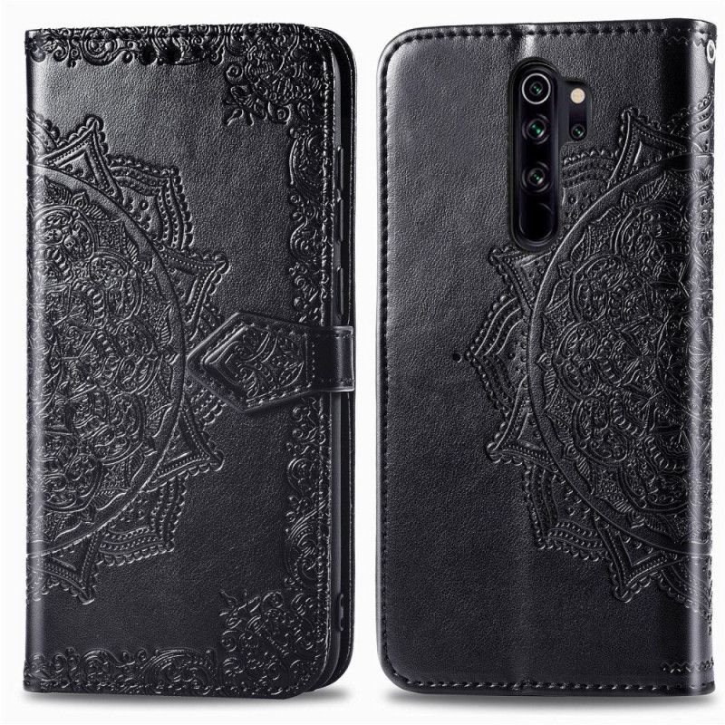Leren Hoesje Xiaomi Redmi Note 8 Pro Grijs Zwart Mandala Van Middelbare Leeftijd