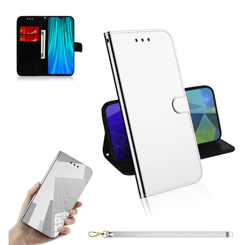 Leren Hoesje Xiaomi Redmi Note 8 Pro Magenta Zwart Kunstlederen Spiegelkap