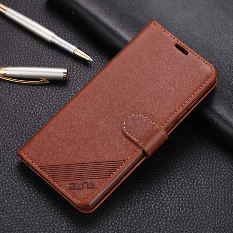 Leren Hoesje Xiaomi Redmi Note 8 Pro Rood Zwart Azns Kunstleer