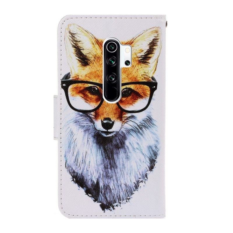 Leren Hoesje Xiaomi Redmi Note 8 Pro Telefoonhoesje Nerd String Vos