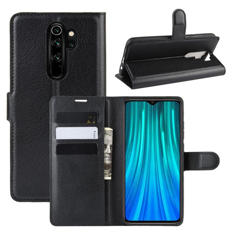 Leren Hoesje Xiaomi Redmi Note 8 Pro Wit Zwart Klassiek