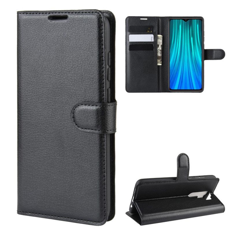 Leren Hoesje Xiaomi Redmi Note 8 Pro Wit Zwart Klassiek