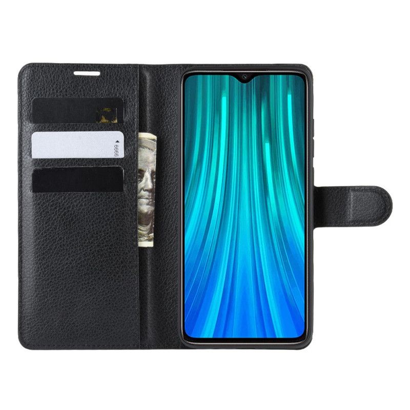 Leren Hoesje Xiaomi Redmi Note 8 Pro Wit Zwart Klassiek