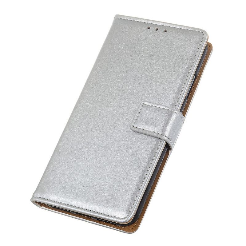Leren Hoesje Xiaomi Redmi Note 8 Pro Zilver Zwart Eenvoudig Kunstleer
