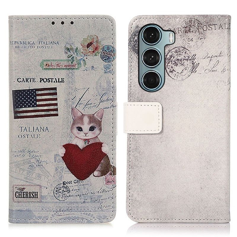 Folio-hoesje Moto G200 5g Telefoonhoesje Reiziger Kat