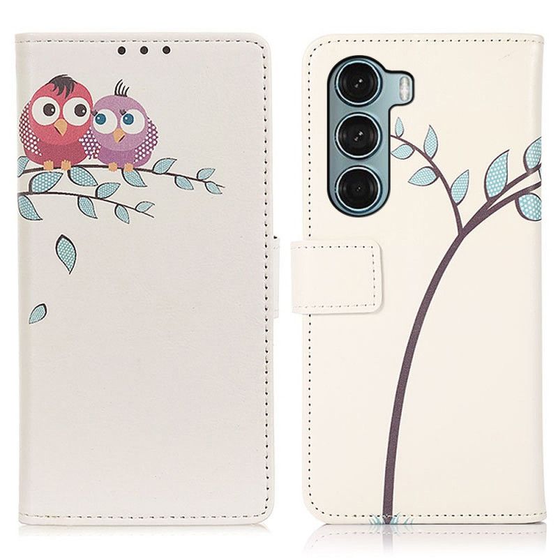 Leren Hoesje Moto G200 5g Paar Uilen In De Boom Bescherming Hoesje