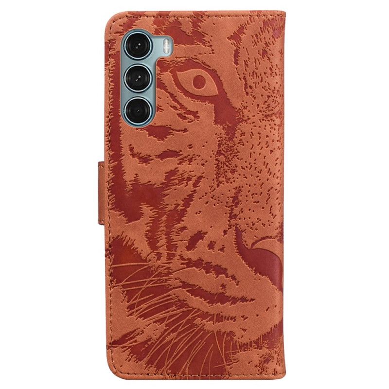 Leren Hoesje Moto G200 5g Tijger Gezicht Afdrukken