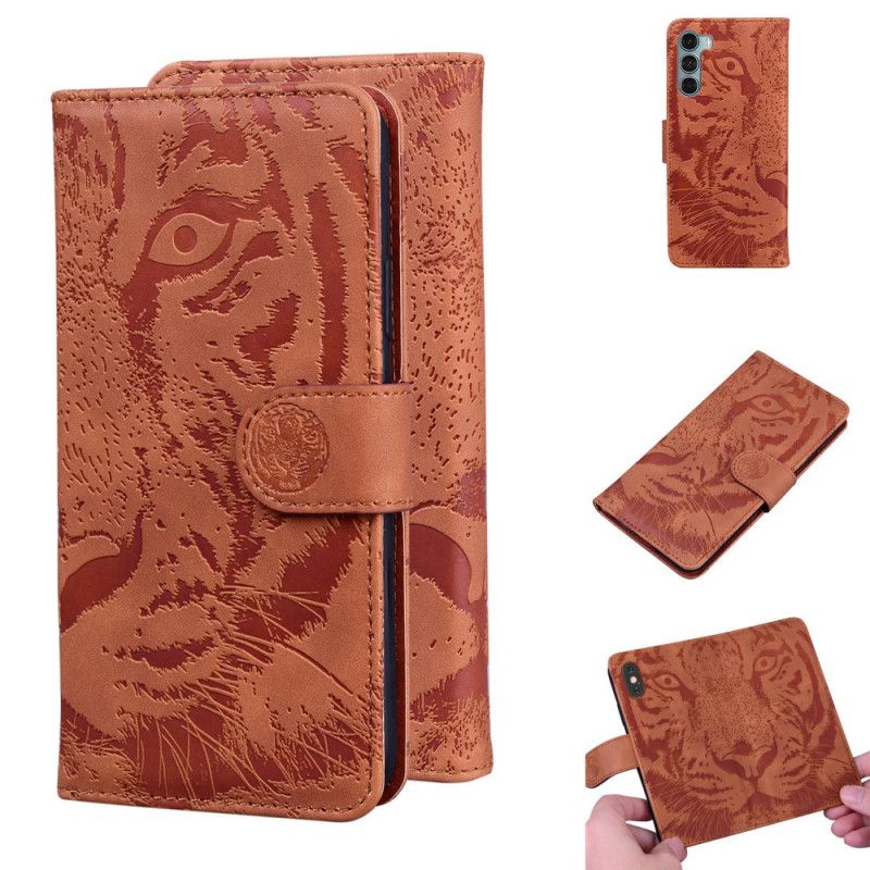 Leren Hoesje Moto G200 5g Tijger Gezicht Afdrukken