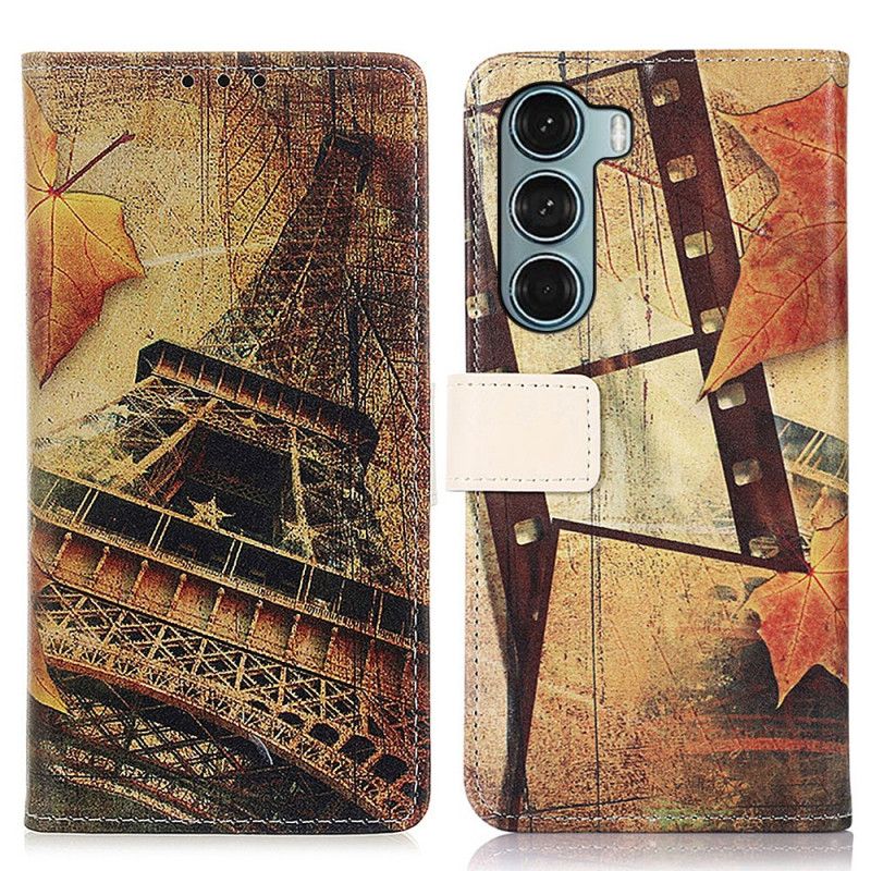 Leren Hoesje Voor Moto G200 5g Eiffeltoren In De Herfst