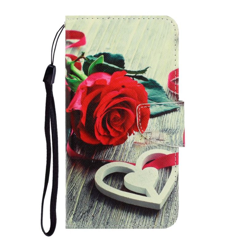 Cover Folio-hoesje Xiaomi Redmi 9A Telefoonhoesje Romantische Roos Met String