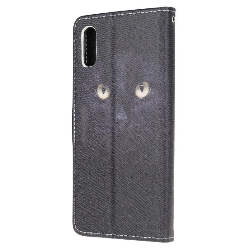 Cover Folio-hoesje Xiaomi Redmi 9A Telefoonhoesje Zwarte Kattenogen Met String