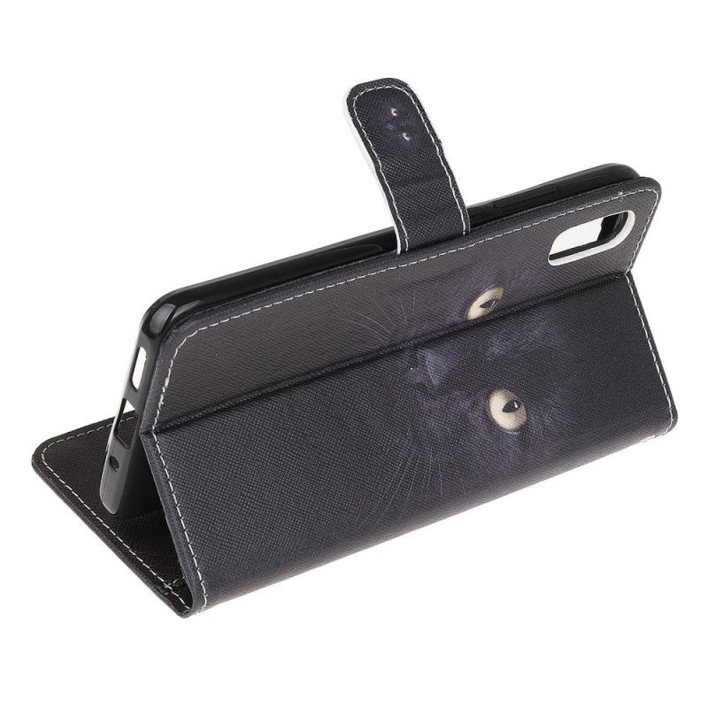 Cover Folio-hoesje Xiaomi Redmi 9A Telefoonhoesje Zwarte Kattenogen Met String