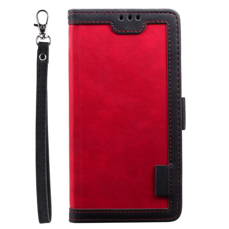 Flip Case Leren Xiaomi Redmi 9A Grijs Zwart Tweekleurig Kunstleer Met Versterkte Contouren