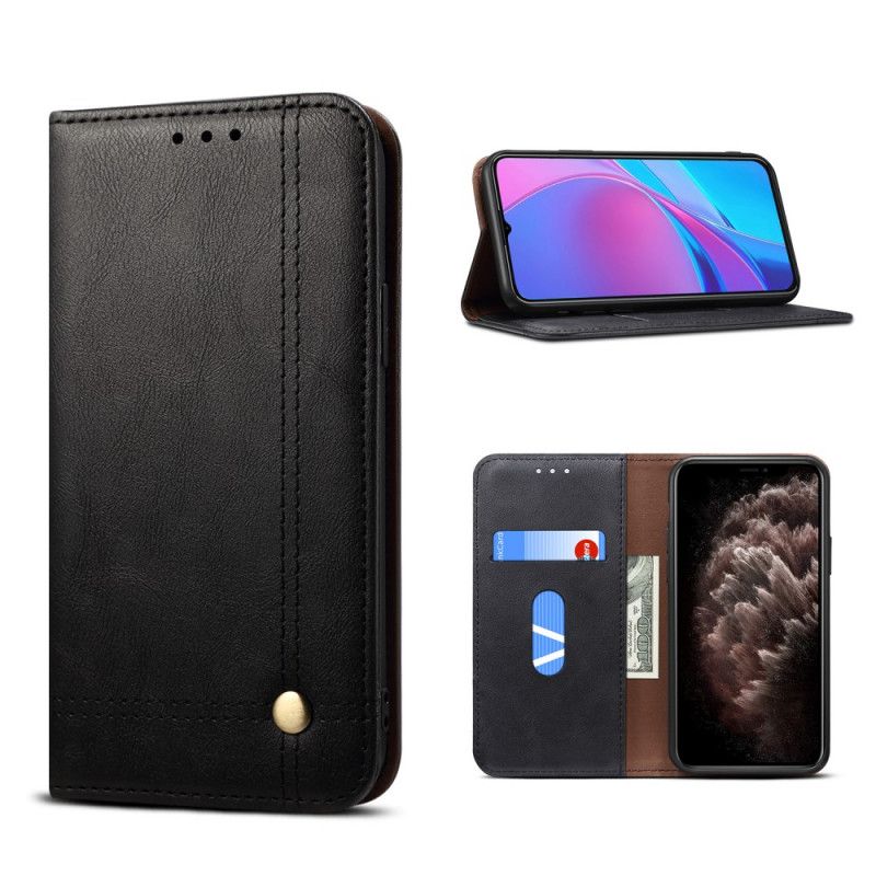 Folio-hoesje voor Xiaomi Redmi 9A Rood Zwart Gestikt Leereffect