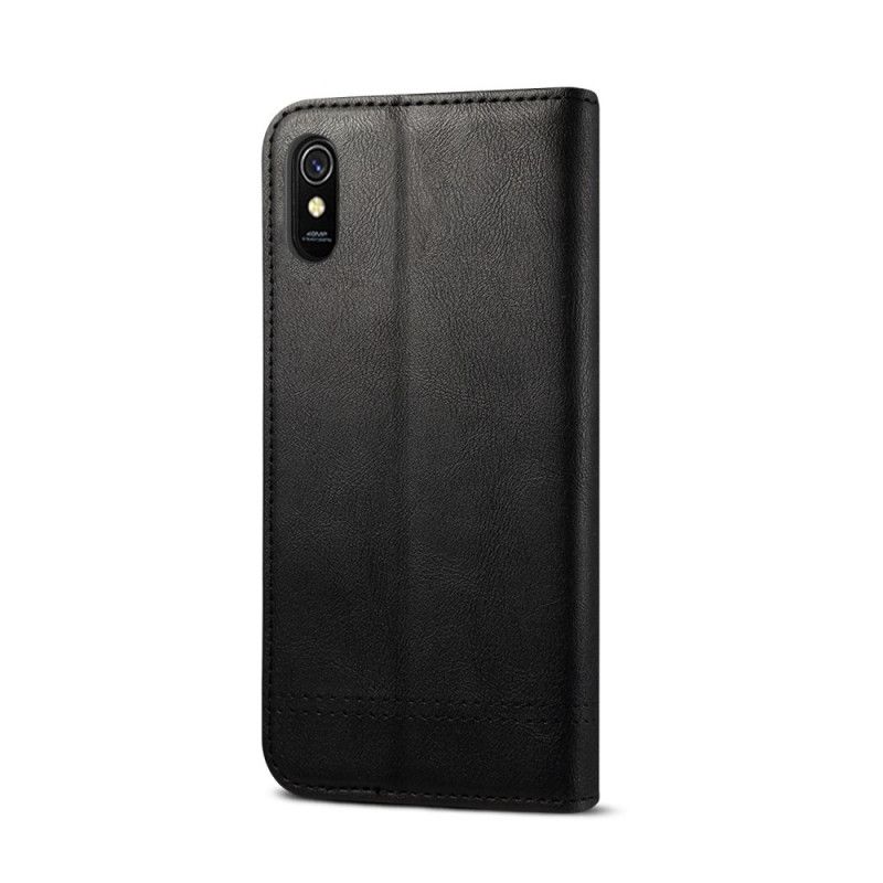 Folio-hoesje voor Xiaomi Redmi 9A Rood Zwart Gestikt Leereffect