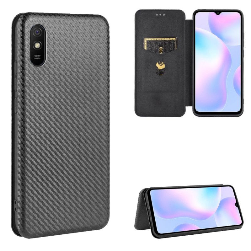 Folio-hoesje Xiaomi Redmi 9A Oranje Zwart Gekleurde Koolstofsiliconen