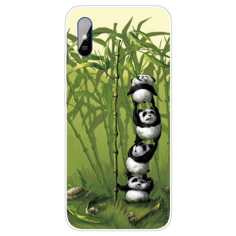 Hoesje voor Xiaomi Redmi 9A Lichtblauw Groen Stapel Panda'S