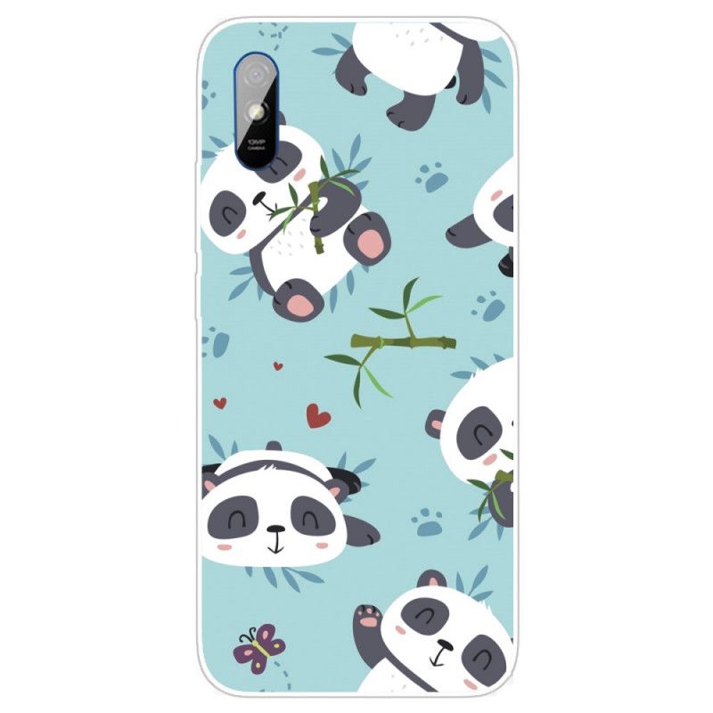 Hoesje voor Xiaomi Redmi 9A Lichtblauw Groen Stapel Panda'S