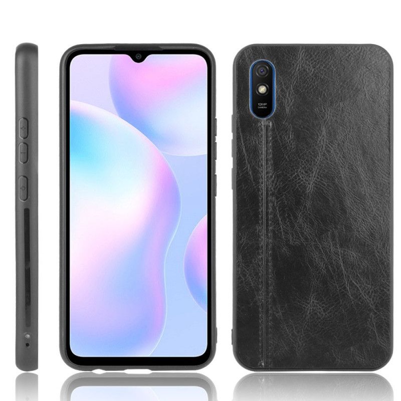 Hoesje voor Xiaomi Redmi 9A Rood Zwart Gestikt Leereffect