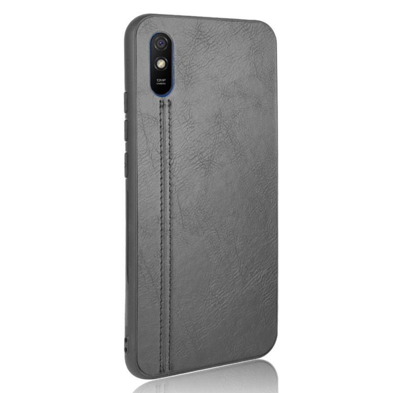 Hoesje voor Xiaomi Redmi 9A Rood Zwart Gestikt Leereffect