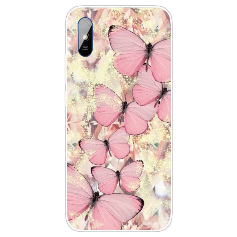 Hoesje Xiaomi Redmi 9A Goud Roze Koninklijke Vlinders