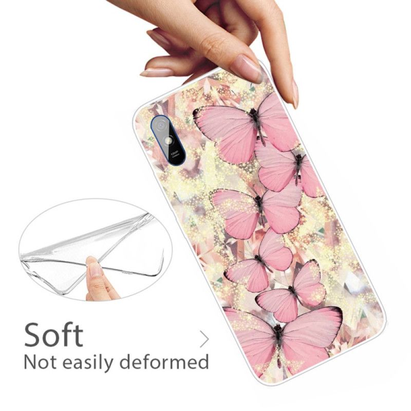 Hoesje Xiaomi Redmi 9A Goud Roze Koninklijke Vlinders