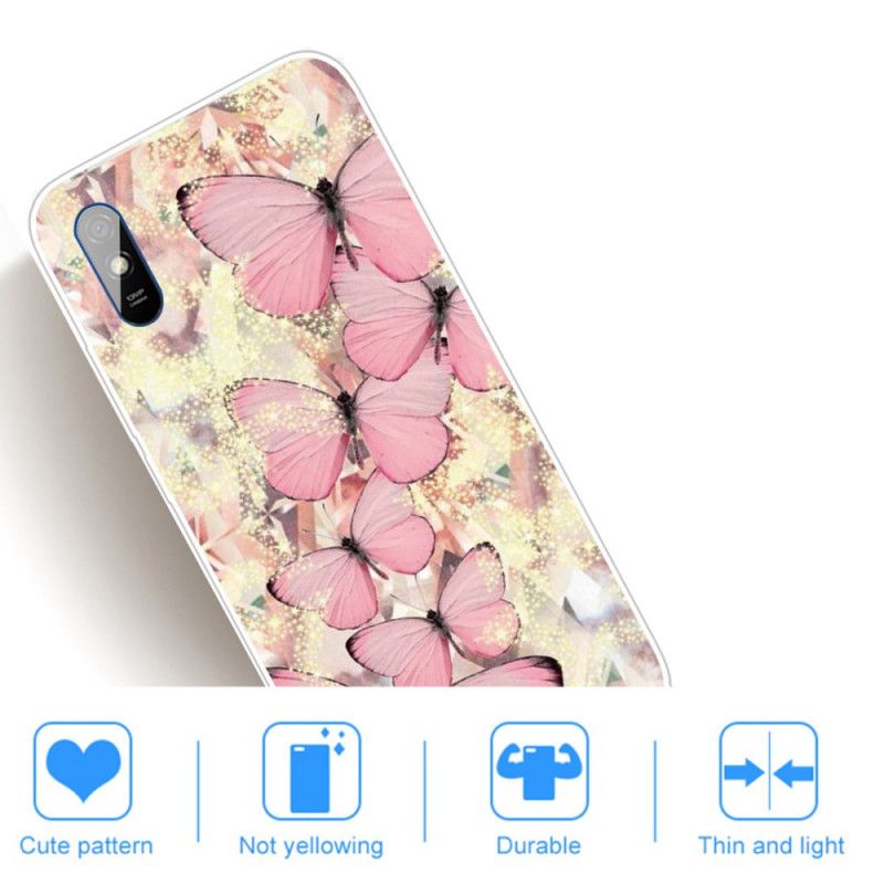 Hoesje Xiaomi Redmi 9A Goud Roze Koninklijke Vlinders