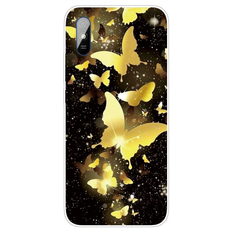 Hoesje Xiaomi Redmi 9A Goud Roze Koninklijke Vlinders