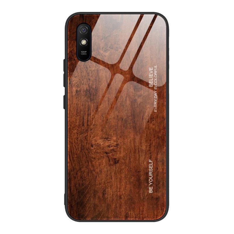 Hoesje Xiaomi Redmi 9A Grijs Zwart Houtdessin Gehard Glas