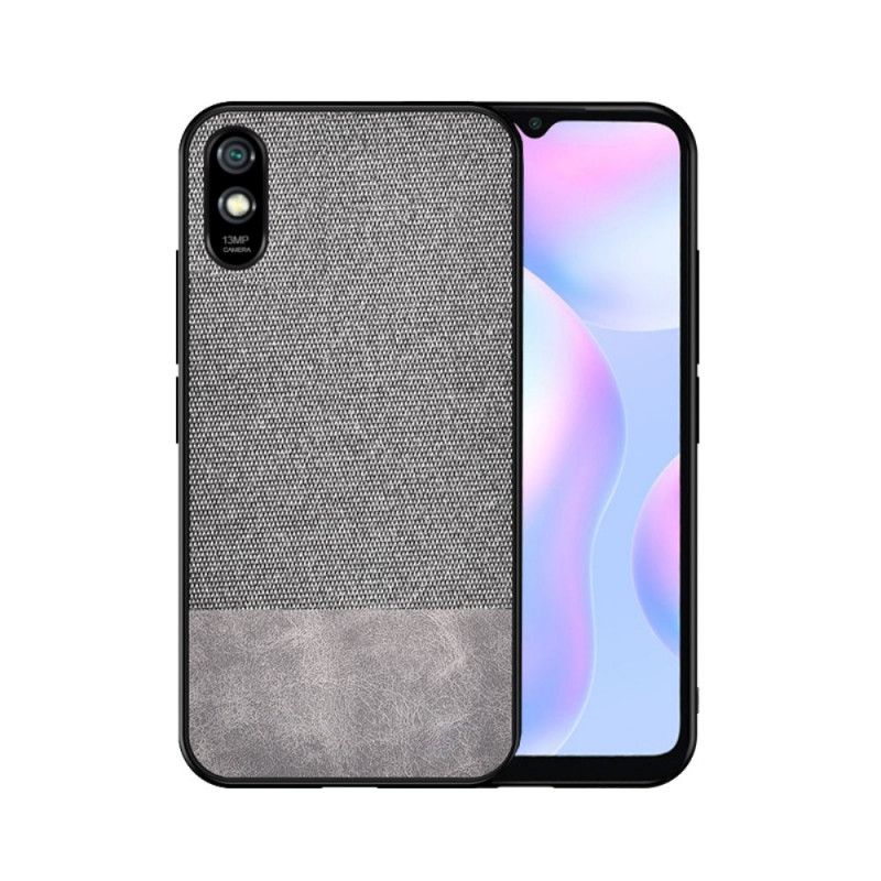Hoesje Xiaomi Redmi 9A Grijs Zwart Imitatieleren Bijtpatroon