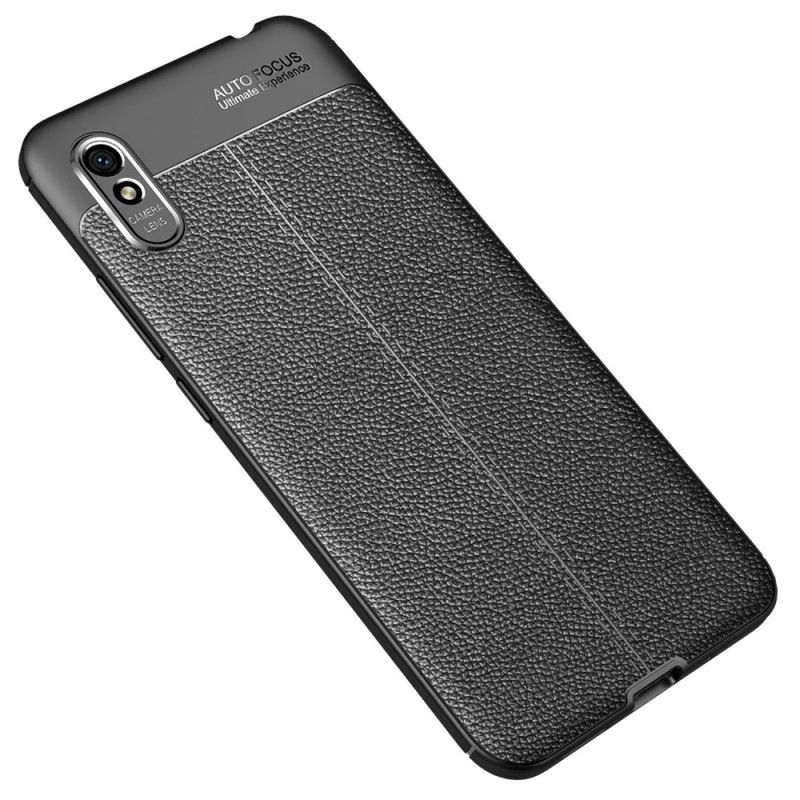 Hoesje Xiaomi Redmi 9A Rood Zwart Dubbellijns Lychee Leereffect