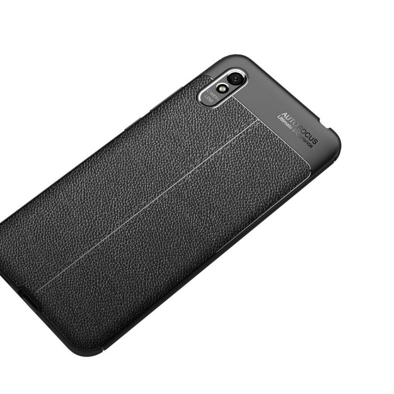 Hoesje Xiaomi Redmi 9A Rood Zwart Dubbellijns Lychee Leereffect