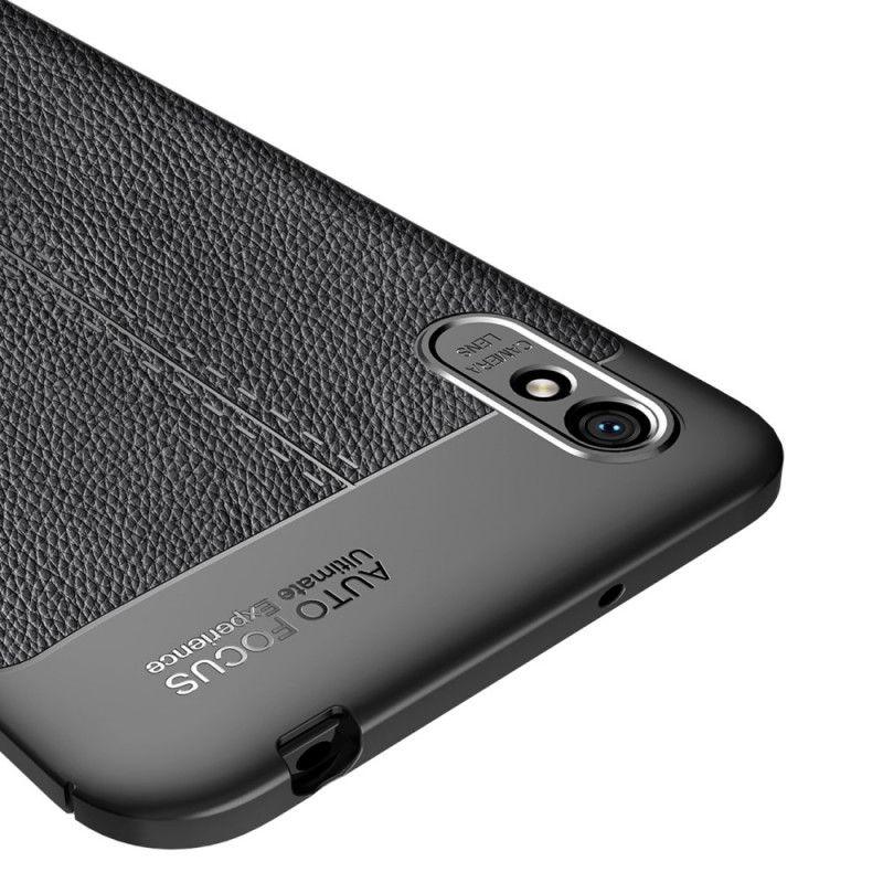 Hoesje Xiaomi Redmi 9A Rood Zwart Dubbellijns Lychee Leereffect