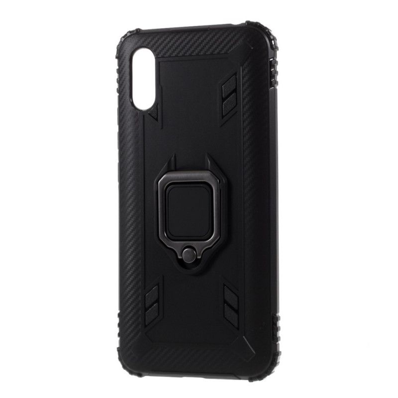 Hoesje Xiaomi Redmi 9A Rood Zwart Ring In Koolstofvezelstijl