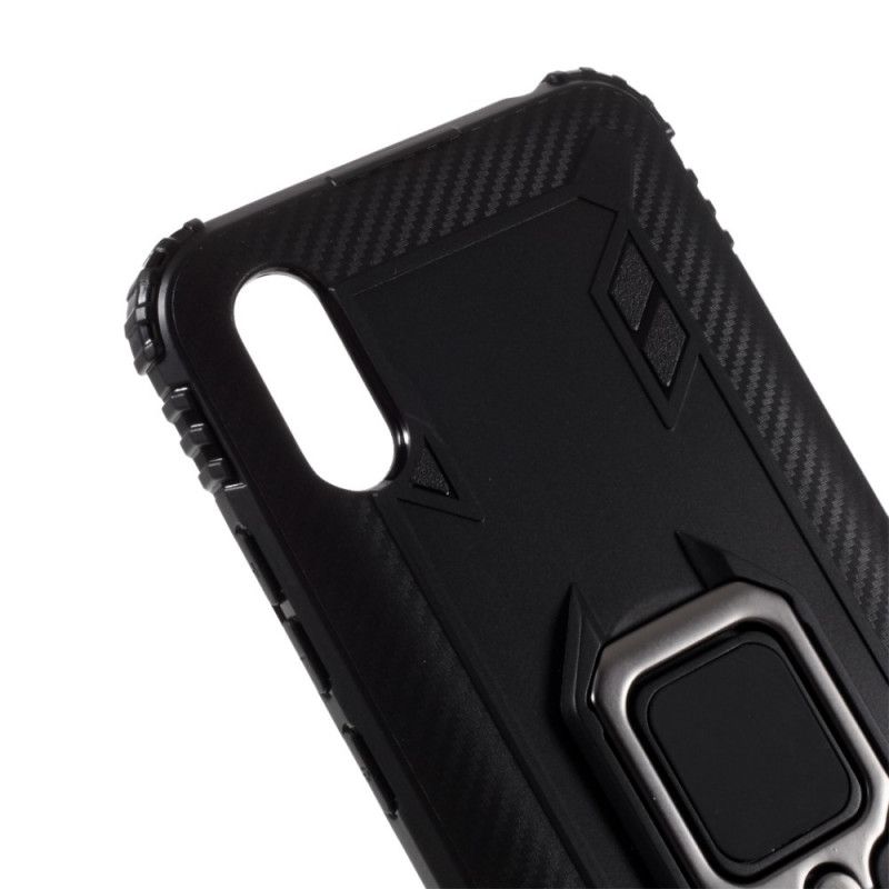 Hoesje Xiaomi Redmi 9A Rood Zwart Ring In Koolstofvezelstijl