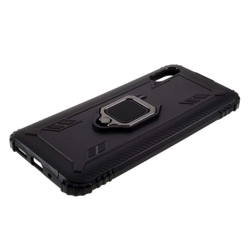 Hoesje Xiaomi Redmi 9A Rood Zwart Ring In Koolstofvezelstijl