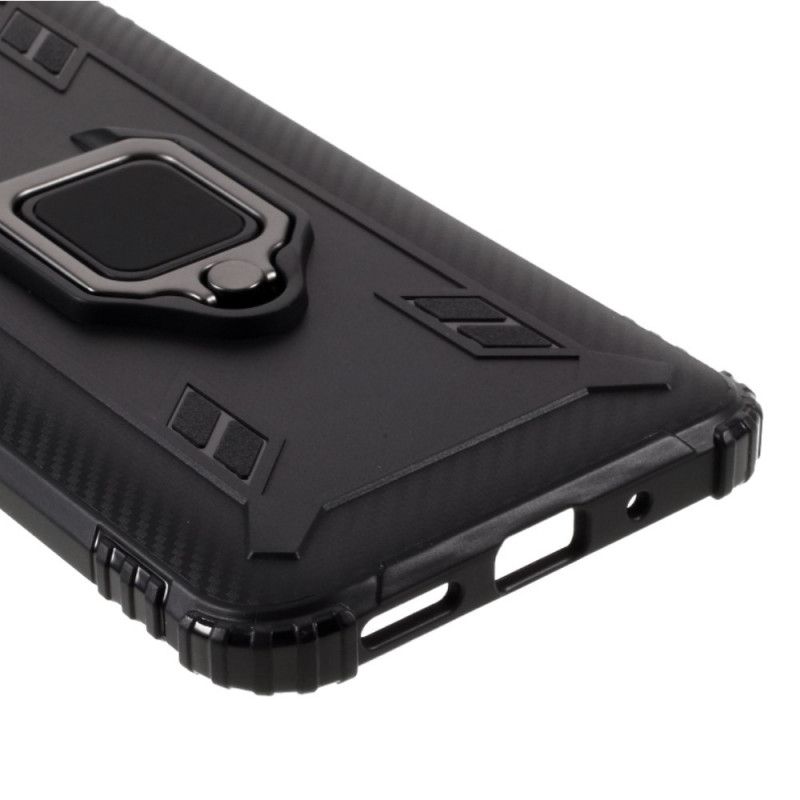 Hoesje Xiaomi Redmi 9A Rood Zwart Ring In Koolstofvezelstijl