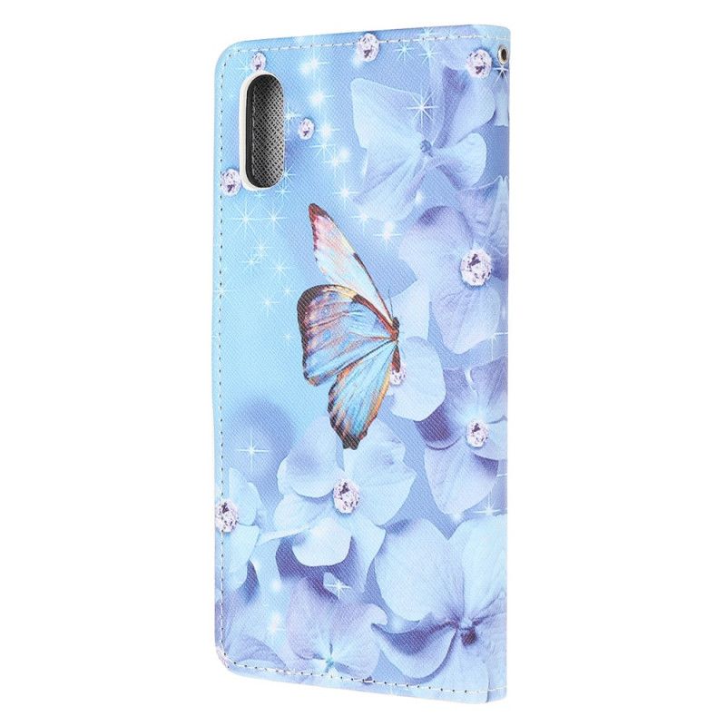 Leren Hoesje voor Xiaomi Redmi 9A Diamanten Vlinders Met String