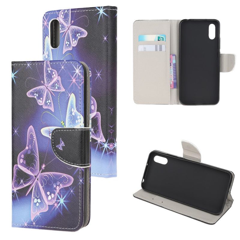 Leren Hoesje voor Xiaomi Redmi 9A Neon Vlinders