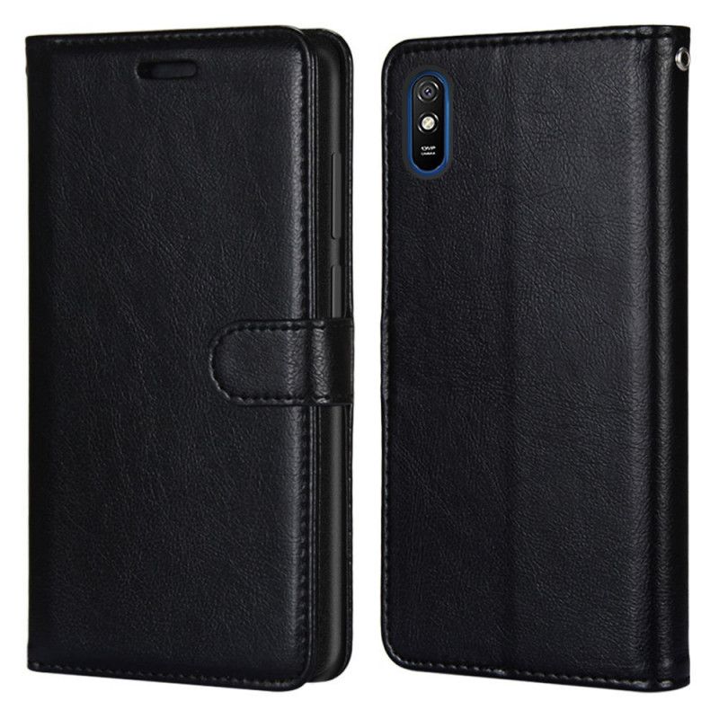 Leren Hoesje voor Xiaomi Redmi 9A Wit Zwart Glanzend Kunstleer