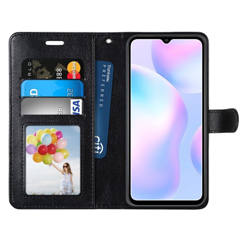 Leren Hoesje voor Xiaomi Redmi 9A Wit Zwart Glanzend Kunstleer