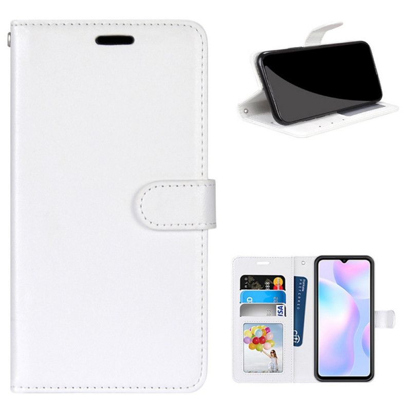 Leren Hoesje voor Xiaomi Redmi 9A Wit Zwart Glanzend Kunstleer