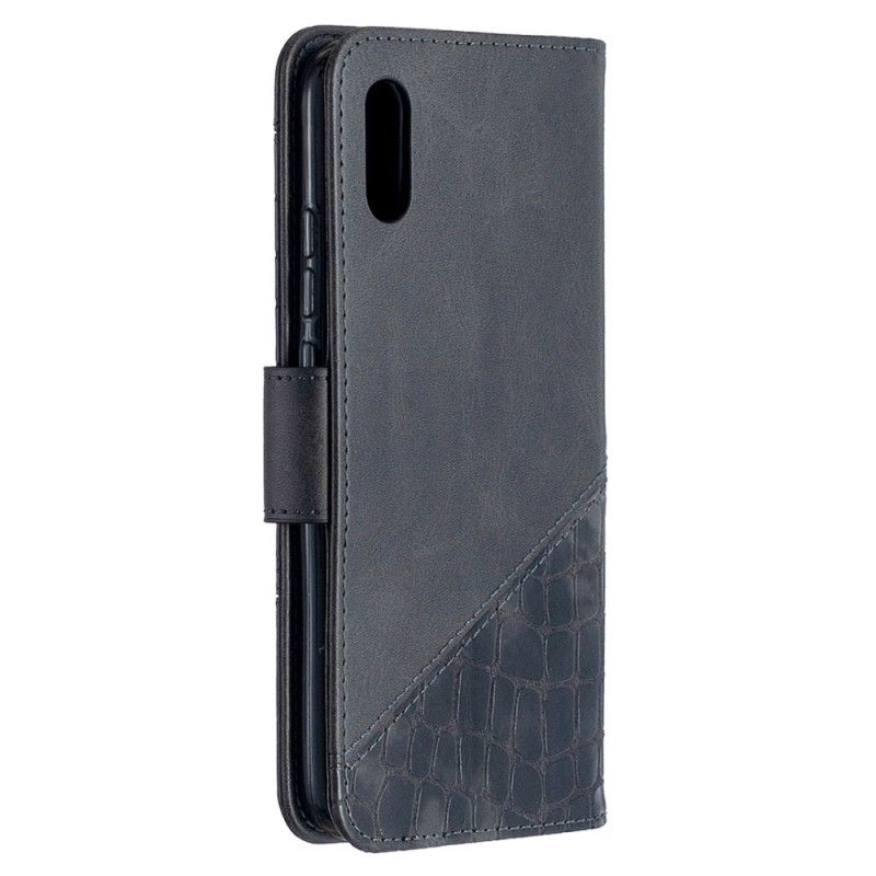 Leren Hoesje Xiaomi Redmi 9A Grijs Zwart Klassiek Krokodillenleereffect