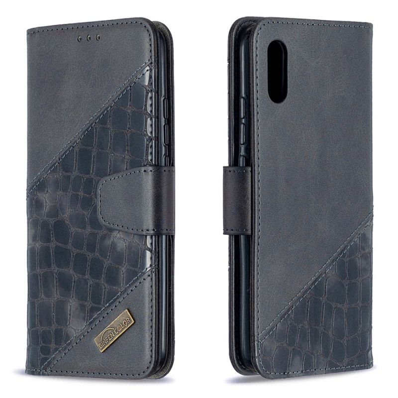 Leren Hoesje Xiaomi Redmi 9A Grijs Zwart Klassiek Krokodillenleereffect