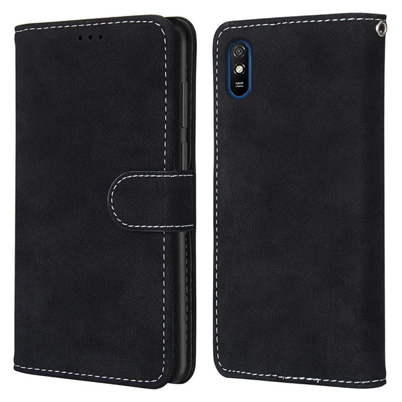 Leren Hoesje Xiaomi Redmi 9A Grijs Zwart Retro Kunstleer