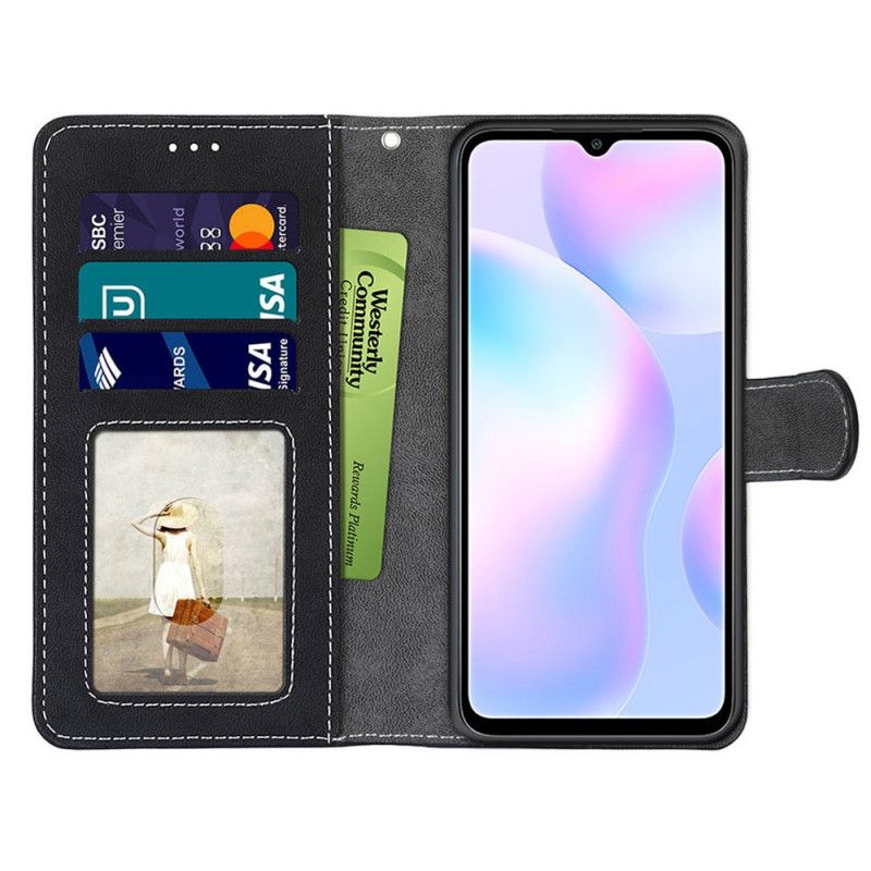 Leren Hoesje Xiaomi Redmi 9A Grijs Zwart Retro Kunstleer